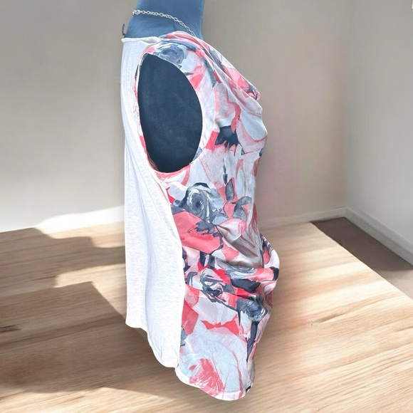 Express Women's Medium Pink Coral Floral Sheer Print Cowl Neck Pullover Tank Top - Picture 2 of 10